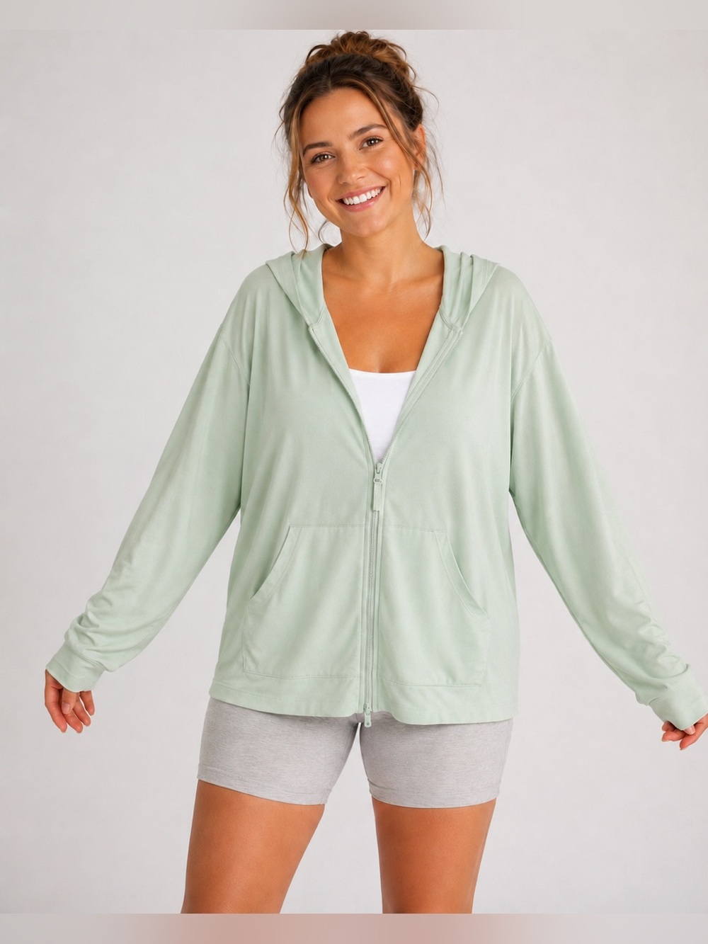 Lands’ End 2X Pistachio Green Lightweight Zip Hoodie Performance Jacket Mint